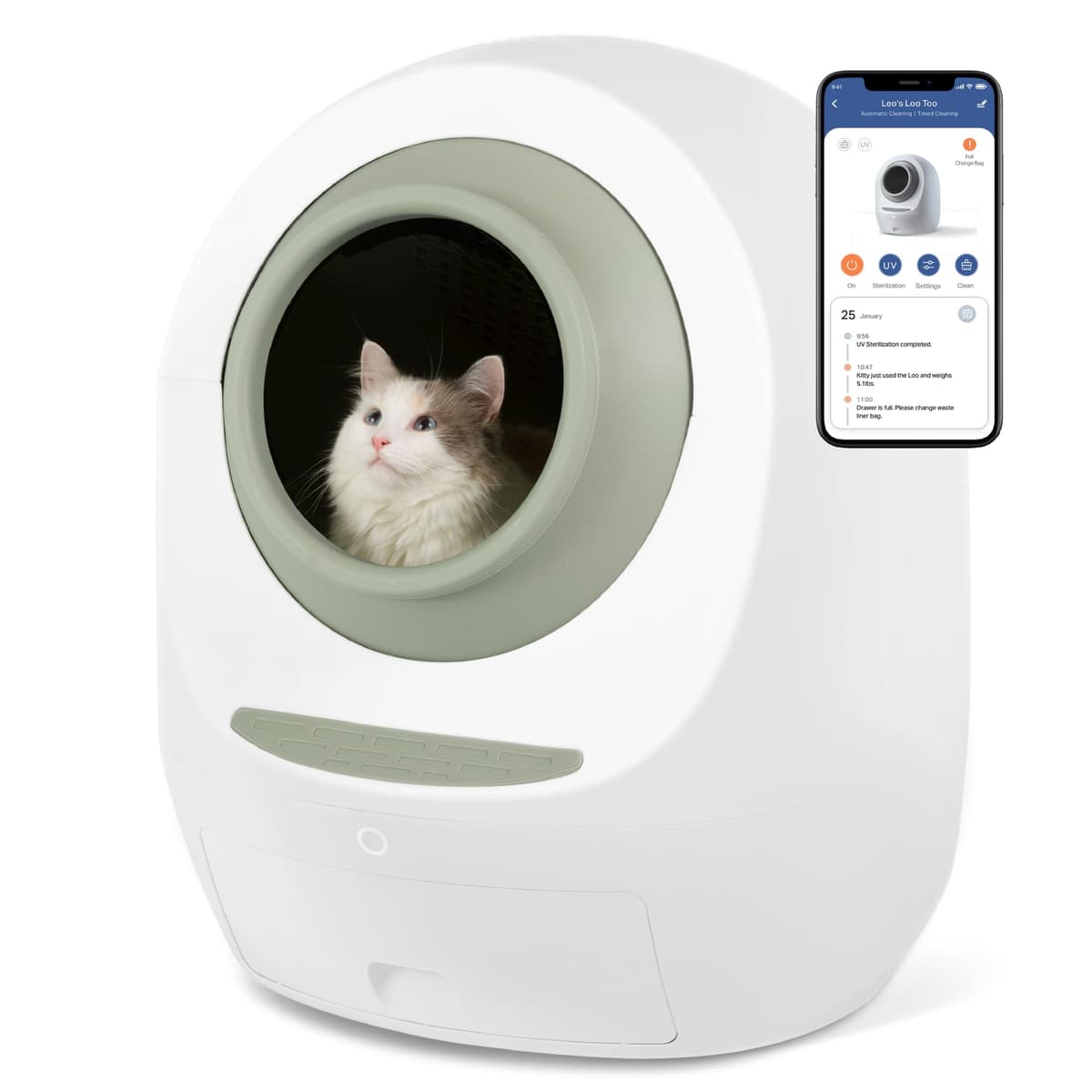 Smarty Pear Caja de Arena Autolimpiante para Gatos Leo's Loo Too de Casa Leo, Control por App Wi-Fi, <30 dB Silenciosa, Sensores Anti-Aplastamiento, Defensa contra Olores UV, Monitoreo de Salud, Grande 24 × 22 × 27.6 pulgadas 3777