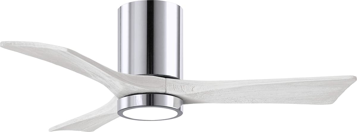 Matthews IR3HLK-CR-MWH-42 Irene ventilador de techo empotrado 42" con luz, control remoto y de pared, motor DC silencioso, 3 aspas de madera, cromo pulido con blanco mate