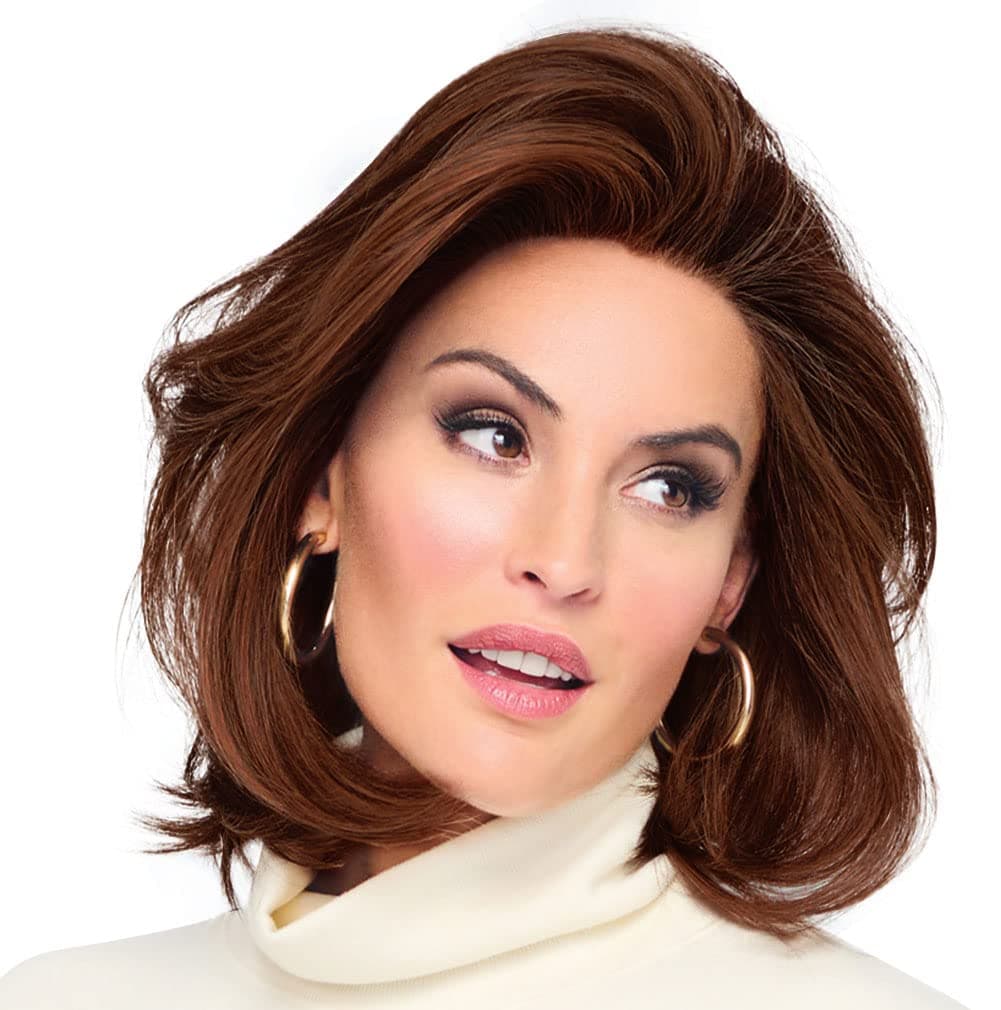 Raquel Welch Flying Solo peluca estilo Page Boy hasta los hombros, 100% anudada a mano por Hairuwear, casquete Petite-Average, RL32/31 Cinnabar
