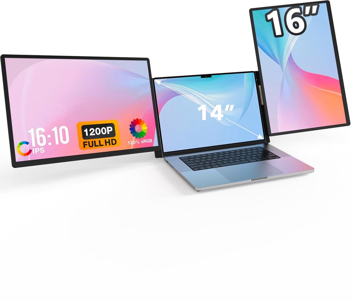 FLYTOCCA Monitor portátil de 16" para pantalla de laptop, actualizado 1200P FHD con relación de aspecto 16:10, pantalla desmontable y rotativa, extensor de monitor compatible con Windows, Mac, Chrome S7