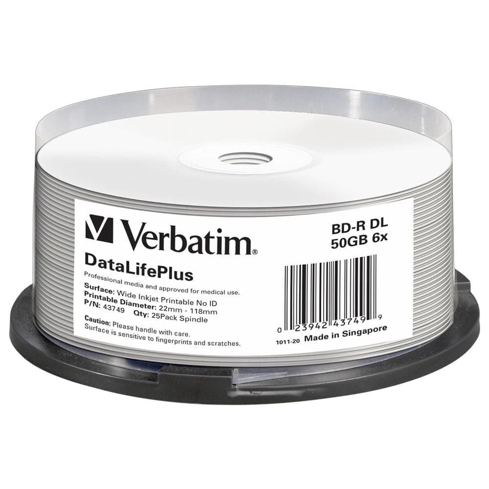 Verbatim 43749 50GB BD-R DL 6X Imprimible Ancho - Paquete de 25 en Spindle