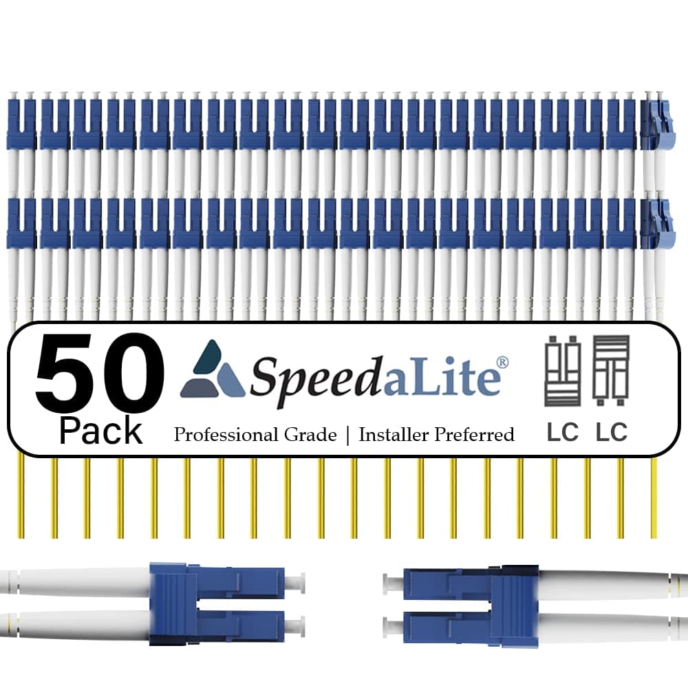 SpeedaLite Paquete de 50 Cables de Parche de Fibra LC-LC 5M OS2 Monomodo Dúplex 100Gig OFNR, A(Tx) a B(Rx), 5 Metros FJ9LCLC-05M-50PK