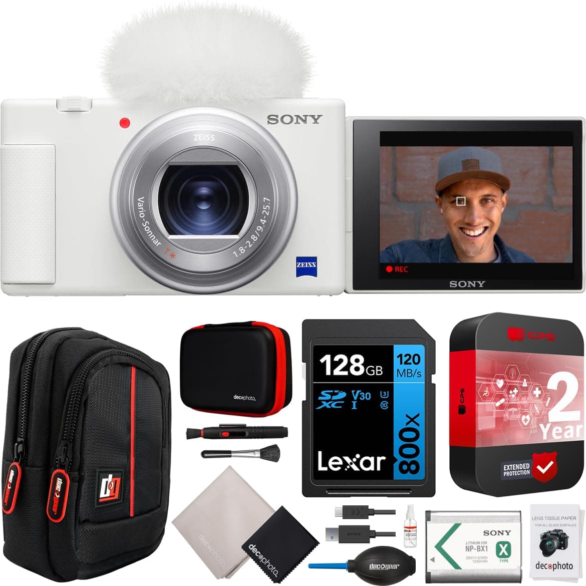 Sony ZV-1 Cámara Compacta para Vlogging 4K HDR Blanca - Kit con 128GB y Accesorios E19SNDCZV1W