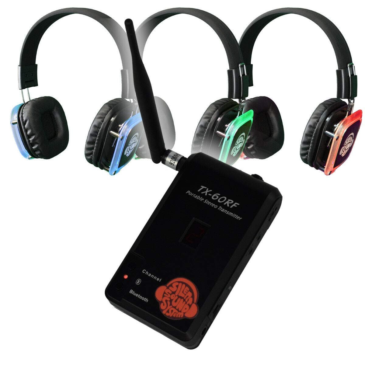 Silent Sound System Transmisor inalámbrico con Bluetooth para auriculares de 20 LED - Yoga/Fitness/Tours SSS-YP00