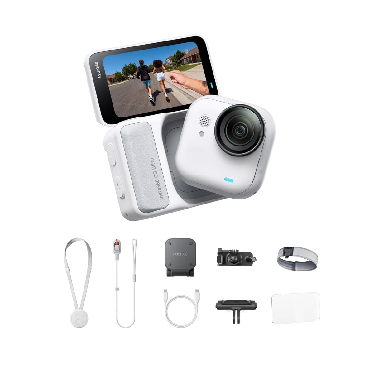 Insta360 GO Ultra Kit para Correr - Cámara Vlog 4K Pequeña, Manos Libres, POV, Sensor 1/1.28", 53 g Ligera, Campo de Visión 156°, 200 min de Batería, Cámara de Acción Magnética Usable para Deportes y Vlogs CINSABEA