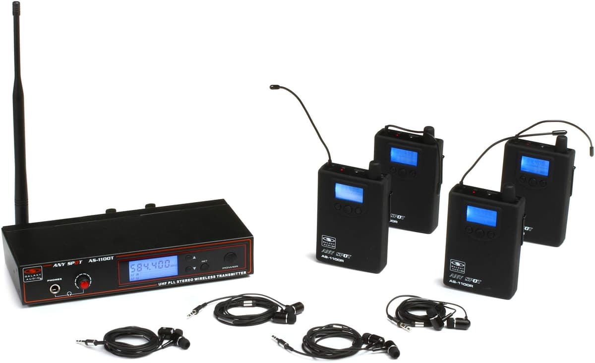 Galaxy Audio AS-1100-4 Paquete de Banda Sistema de Monitoreo Intraauricular Inalámbrico, Código N (518MHz - 542MHz) AS1100-4N