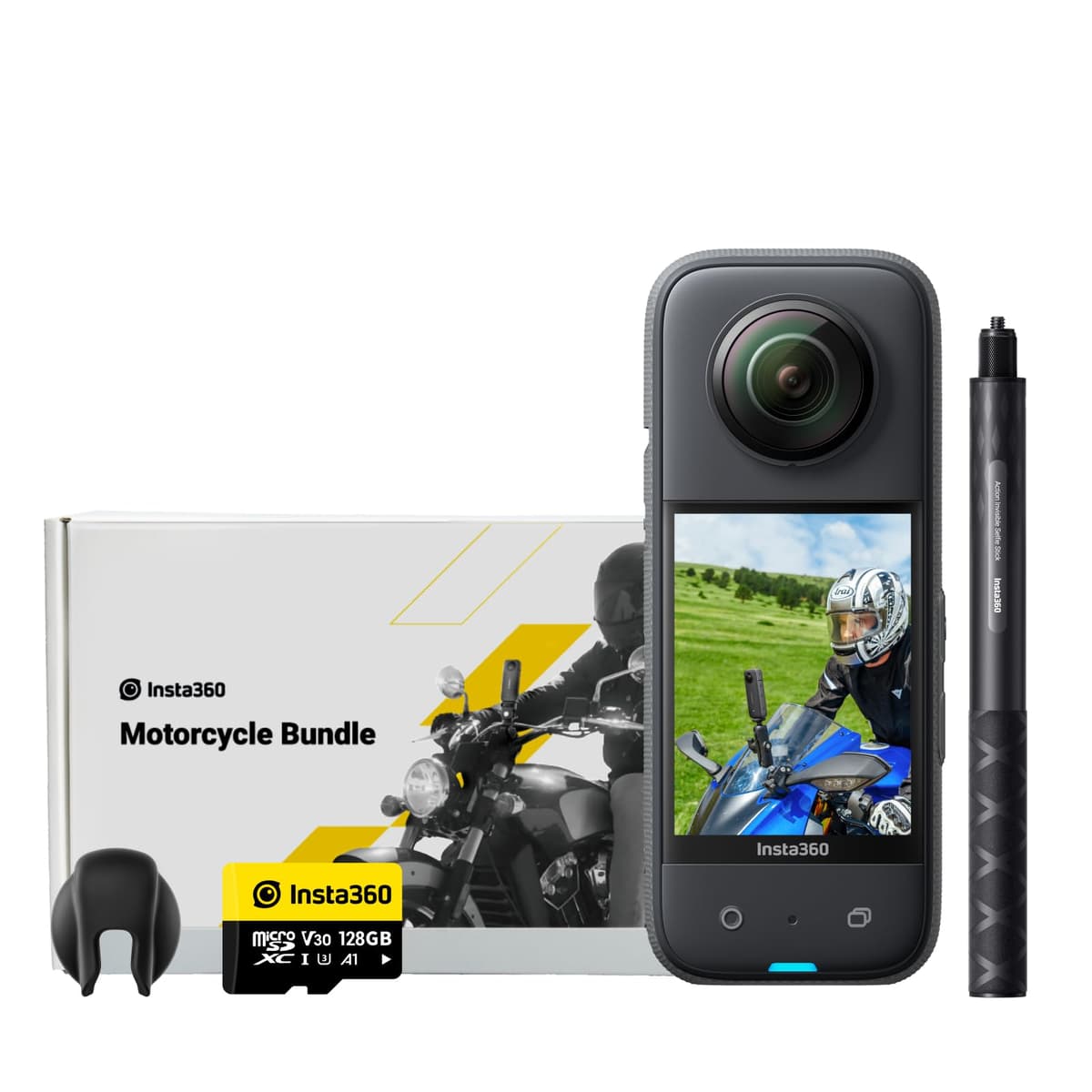 Insta360 X3 Kit para Motocicleta (Versión Nueva) - Cámara de Acción 360 Impermeable con Sensores de 1/2" 48MP, Video 360 Active HDR 5.7K, Foto 360 de 72MP, Lente Única 4K, Modo Yo 60fps, Estabilización CINSAAQ/B-MN
