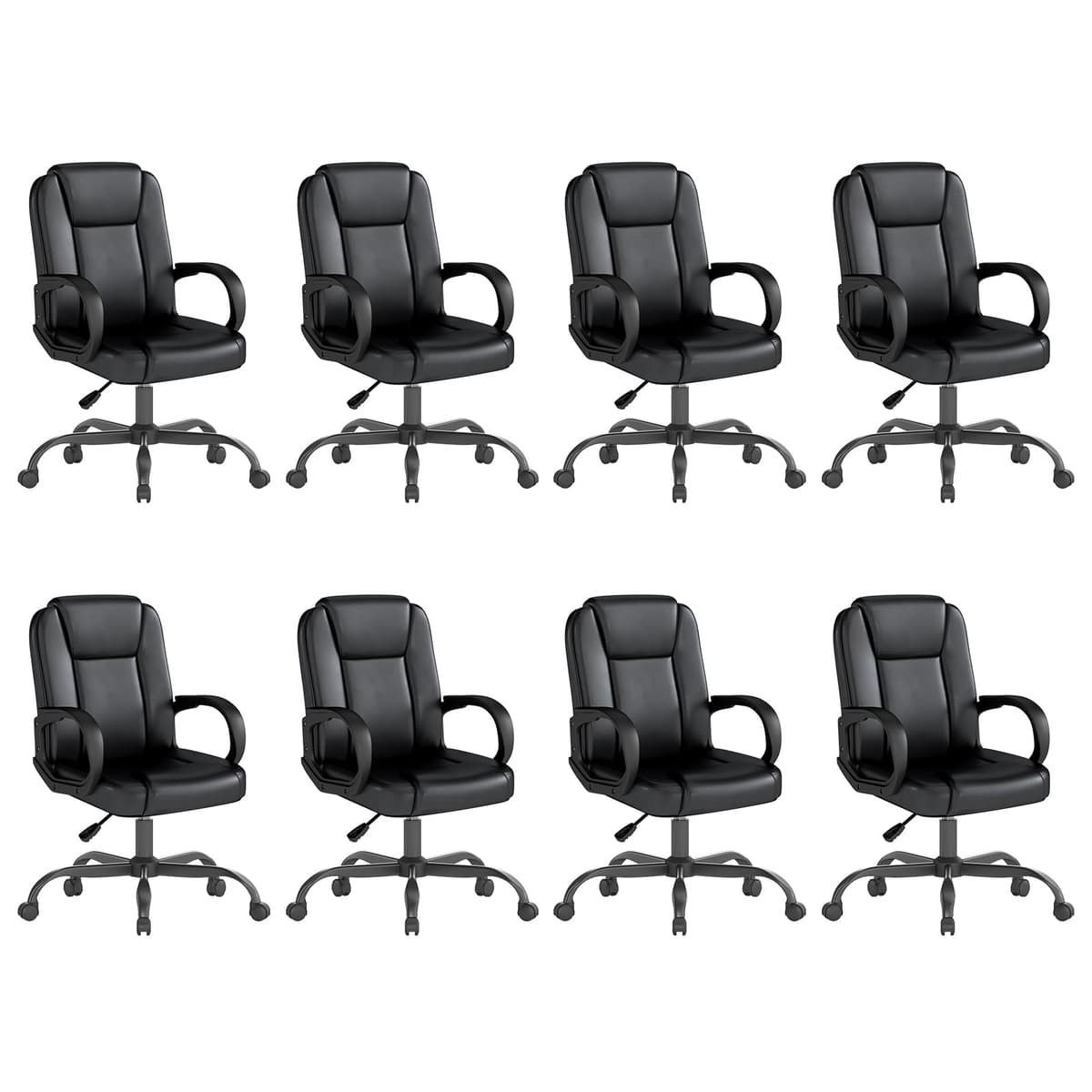 Silla Ejecutiva Keratee para Oficina, Silla de Escritorio de Cuero con Reposabrazos, Respaldo Medio Giratoria Ajustable Ergonómica para Oficina en Casa, 8PC, Negra 9018BK-8PC
