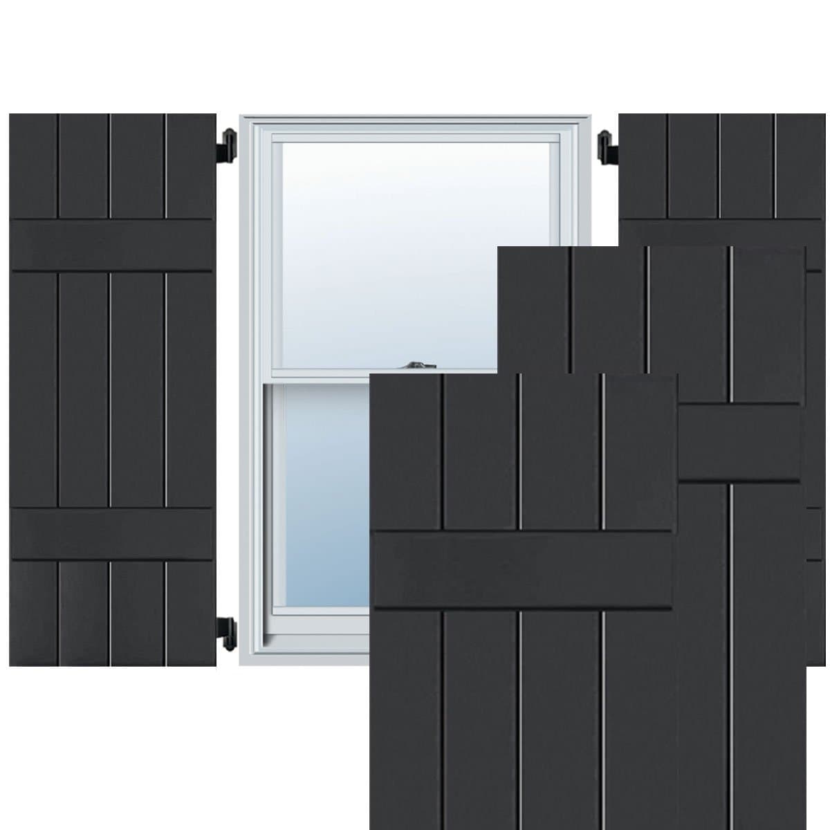 Ekena Millwork RWB15X037BLM Persianas exteriores de madera auténtica Board-n-Batten 15" x 37" (Par) Black