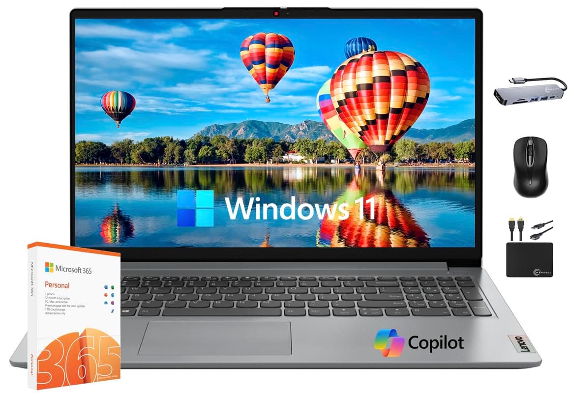 Lenovo IdeaPad 2025 Slim Laptop, 20GB RAM, 1TB de almacenamiento (512GB SSD y 500GB externo), procesador Intel dual core, pantalla antirreflejo de 15.6", WiFi 6, webcam HD, batería duradera, Office 365, Windows 11 Lenovo IdeaPad 1i