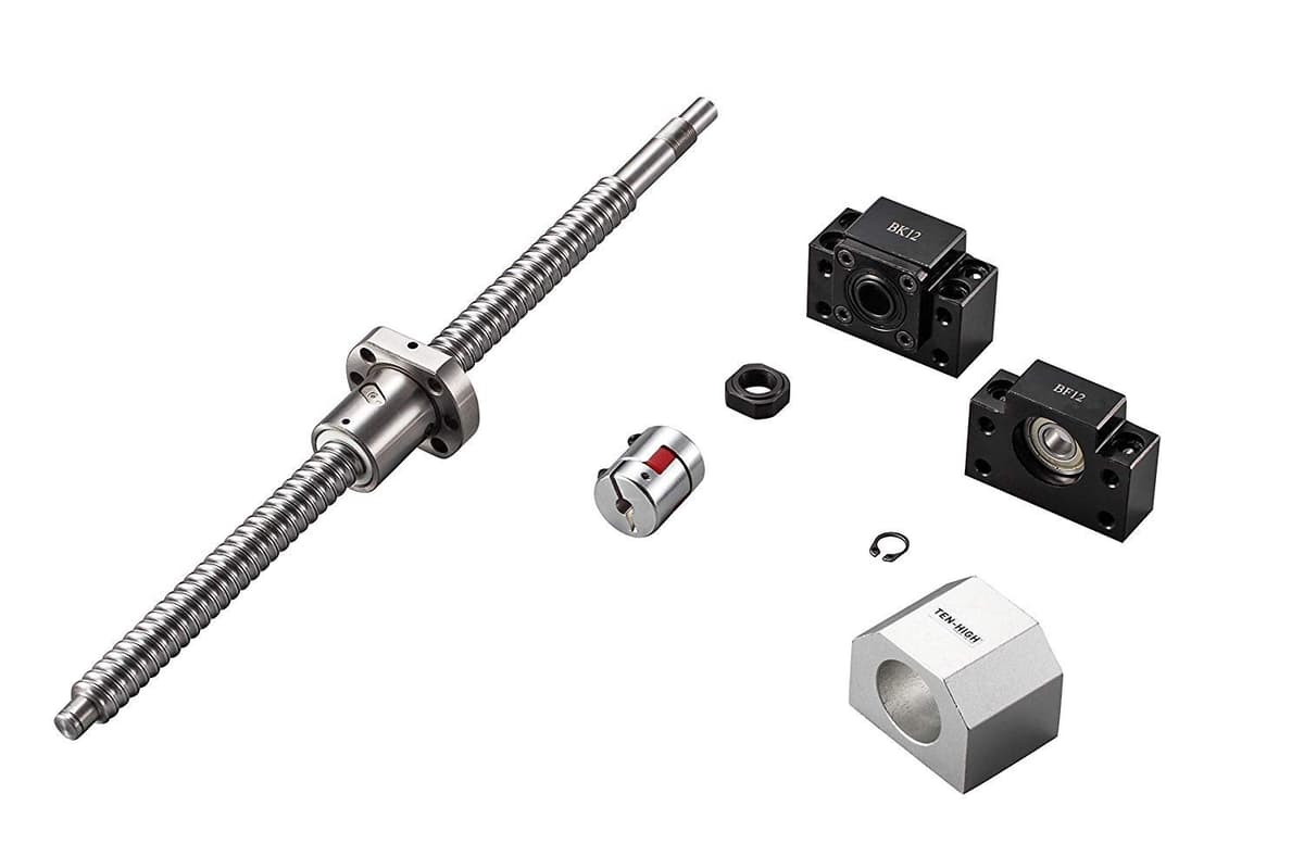 TEN-HIGH SFU3205 Ballscrew con tuerca y soportes BK/BF25, diámetro 32mm, avance 5mm, L1500mm TH-SFU3205-L1500MM-NST