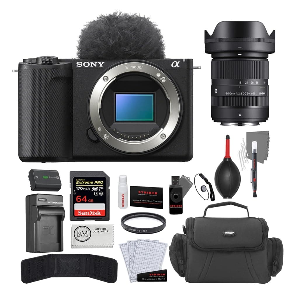 Sony ZV-E10 II Mirrorless Camera Negra + Sigma 18-50mm f/2.8 + Accesorios (Paquete de 7) BSONZVE10M2B-103
