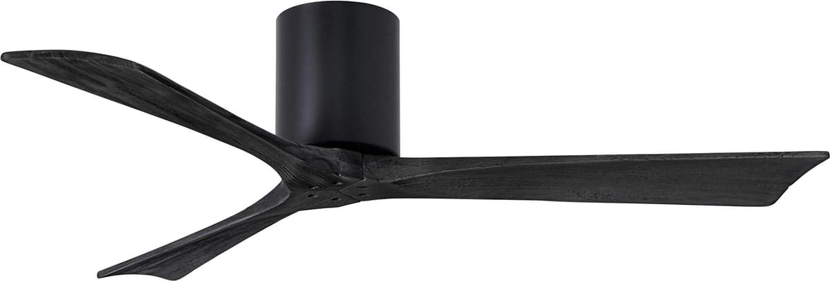 Matthews IR3H-BK-BK-52 Irene ventilador de techo empotrado 52" con control remoto y de pared, motor DC silencioso, 3 aspas de madera, negro mate
