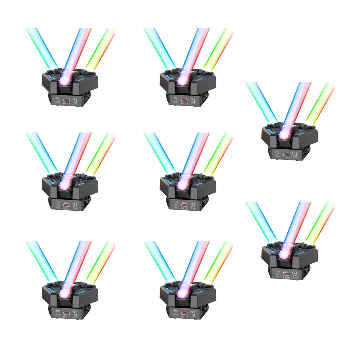 GdjRttk 8PCS Luz móvil de escenario 180W 3 cabezas, 9 haces, control remoto, activación por sonido y DMX para DJ y eventos 02626X10