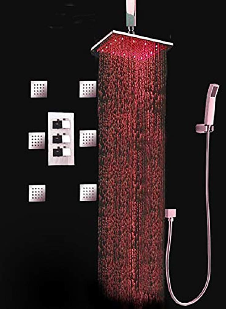 Cascada Set de Ducha de Lujo para Baño con cabezal lluvia 12" y termostato (Níquel Cepillado) CSLED0522C-XXXX