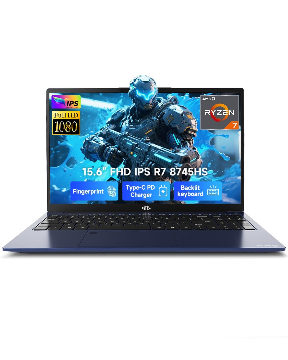 NIMO Laptop para juegos 15.6" IPS FHD, AMD Ryzen 7 8745HS 16GB DDR5 RAM 512GB SSD (8C/16H, hasta 4.9GHz) Gráficos Radeon 780M Computadora empresarial con USB-C tipo C 100W Teclado retroiluminado, lector de huellas USB-C 4.0 ARN79