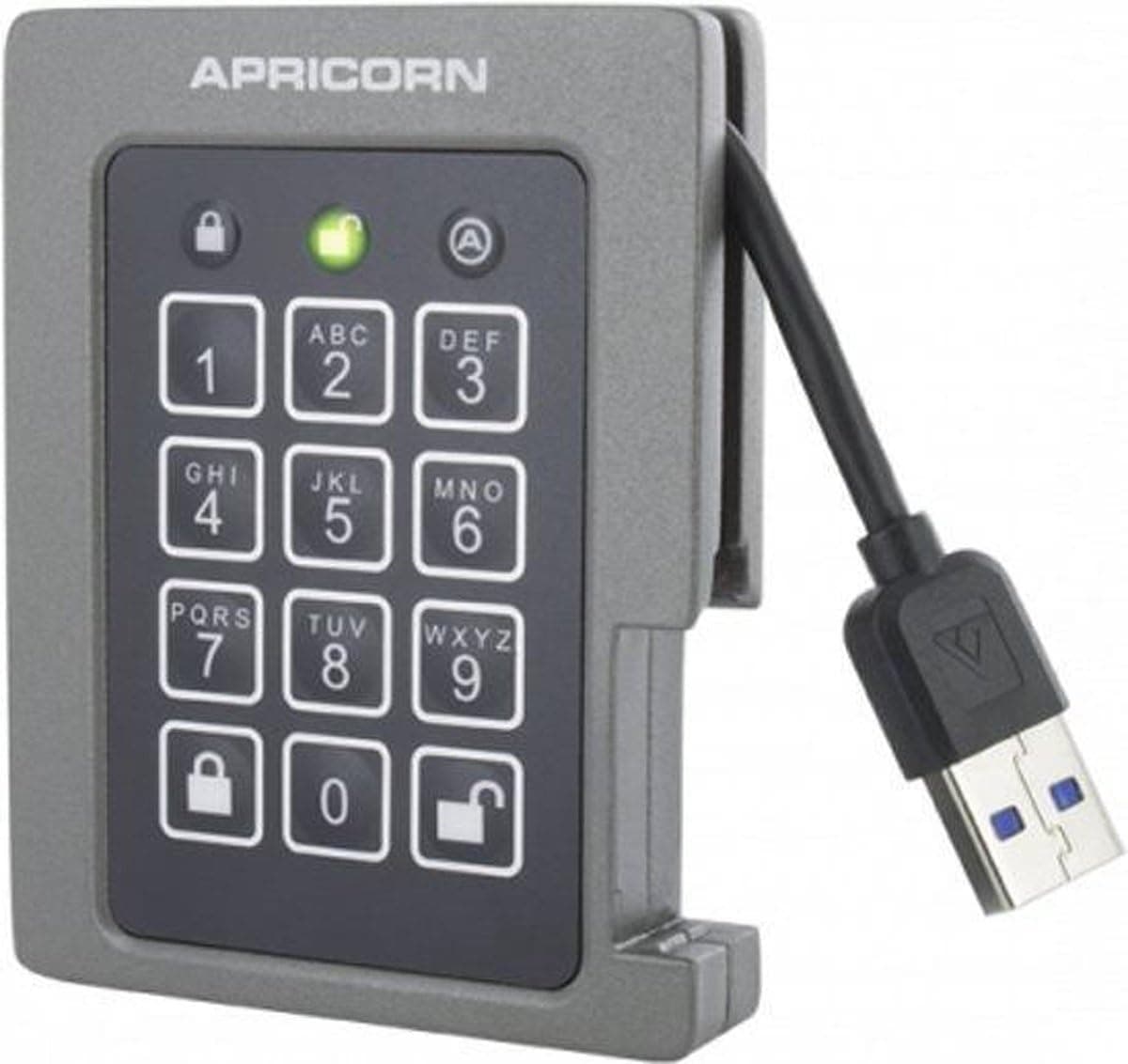 Apricorn Aegis Padlock SSD 2 TB 256 bits, FIPS 140-2 Nivel 2 Validado Unidad Externa Portátil Encriptada USB 3.0 Resistente (ASSD-3PL256-2TBF)