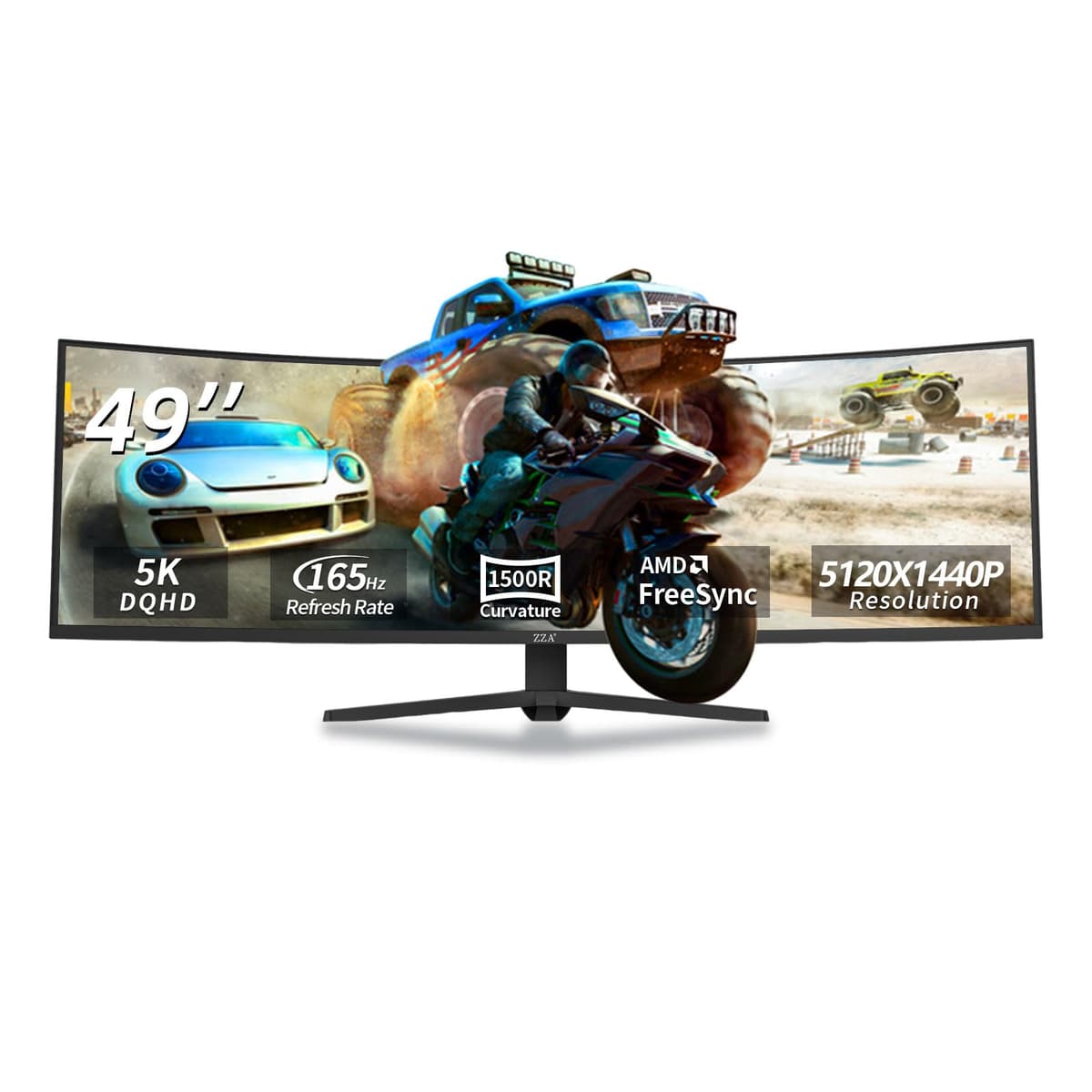 ZZA Monitor Curvo 49" DQHD 5120x1440 165/144Hz 1500R 32:9, HDMI 2.1 & DP 1.4,120% sRGB Z49H