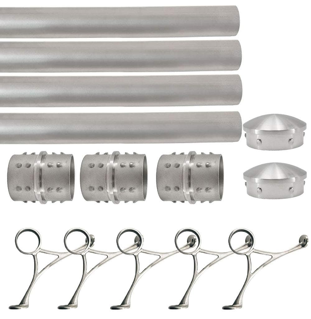 Top Hardware juego de riel para pies para barra extra largo 2" OD - 20 ft, acero inoxidable cepillado, conectores internos, soportes combinados y tapas cónicas FTXRA-RL-T-2"-20