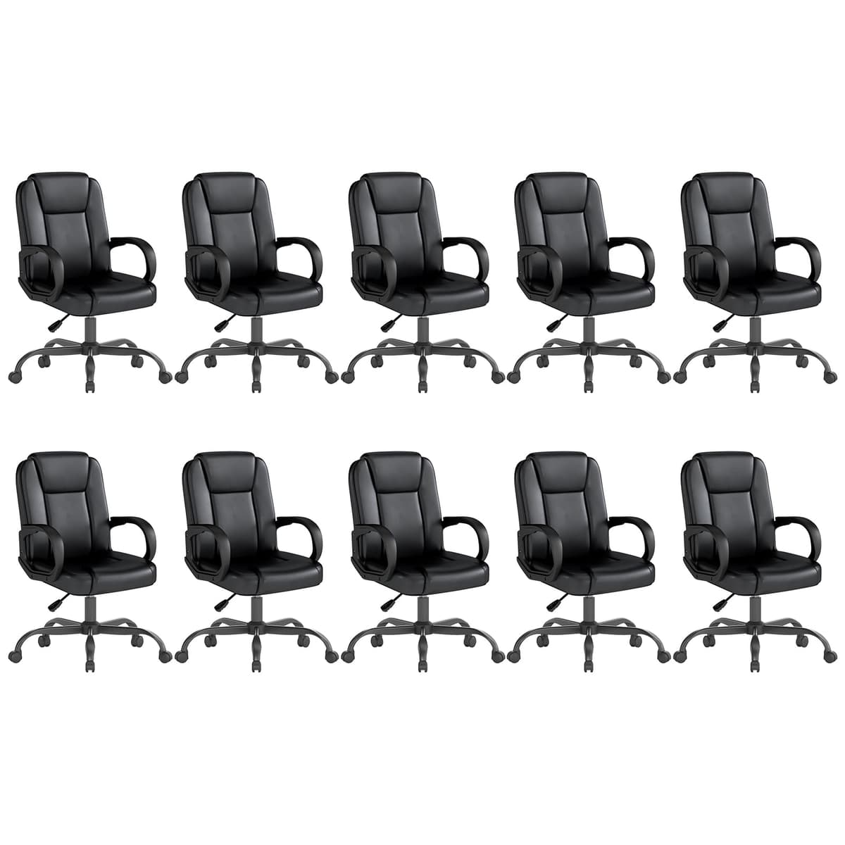 Silla Ejecutiva Keratee para Oficina, Silla de Escritorio de Cuero con Apoyabrazos, Respaldo Medio Giratoria y Ajustable Ergónomica para Oficina en Casa, 10PC, Negra 9018BK-10PC
