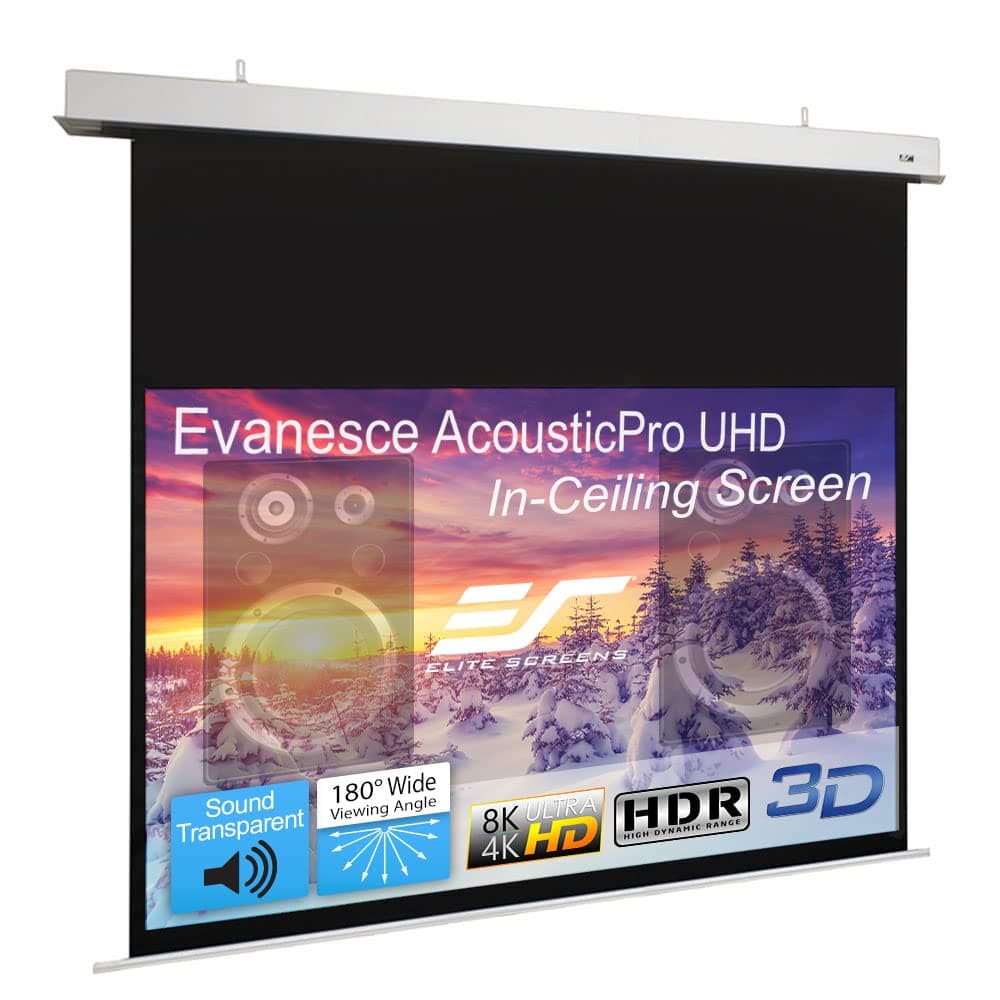 Elite Screens Evanesce Pantalla Motorizada In-Ceiling 106" 16:9 Acoustic Pro UHD, 8K Perforada, Recesa IHOME106H2-E14-AUHD