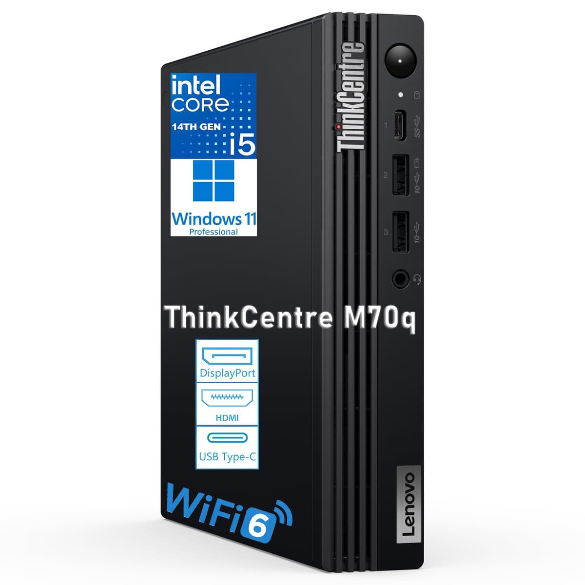 Lenovo ThinkCentre Tiny M70q Gen 5 1L Mini PC con Intel i5-14400T, 8GB DDR5, 256GB SSD, Windows 11 Pro