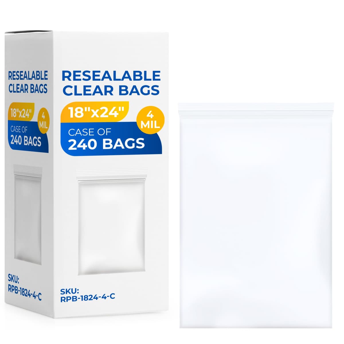 Paclord Bolsa Reclosable 18" x 24" 4 mil, 12 paquetes de 20 - Clear (Extra Durable) RPB-1824-4-C