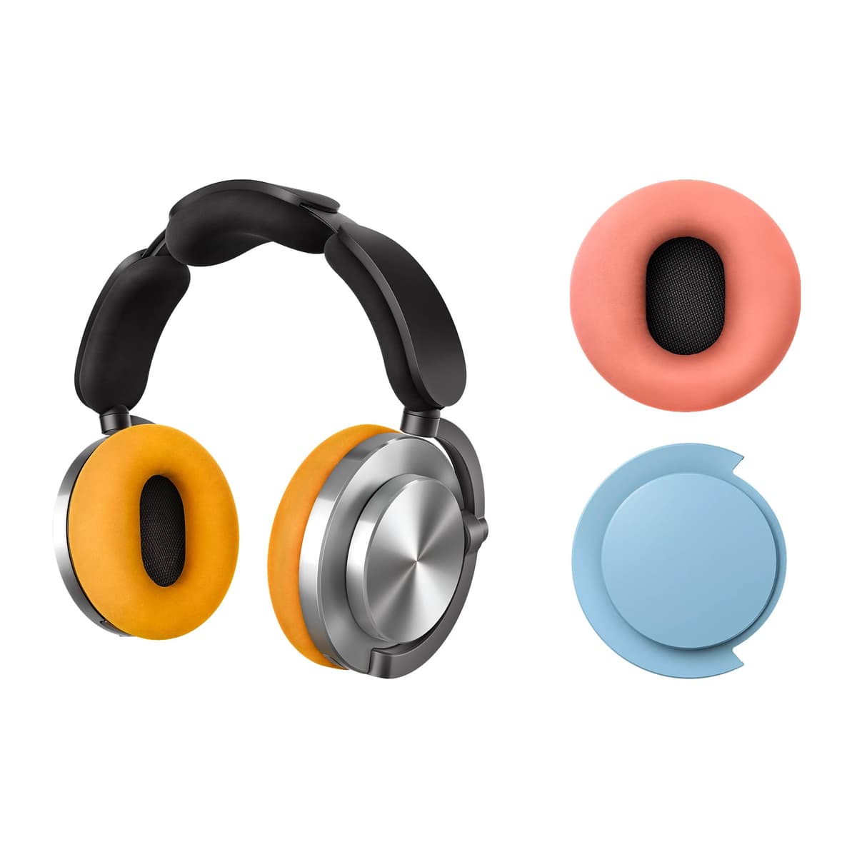 Bundle - Dyson OnTrac Over Ear Wireless Headphones - CNC Aluminum, Oyster Pink cushions + Ceramic Blue caps