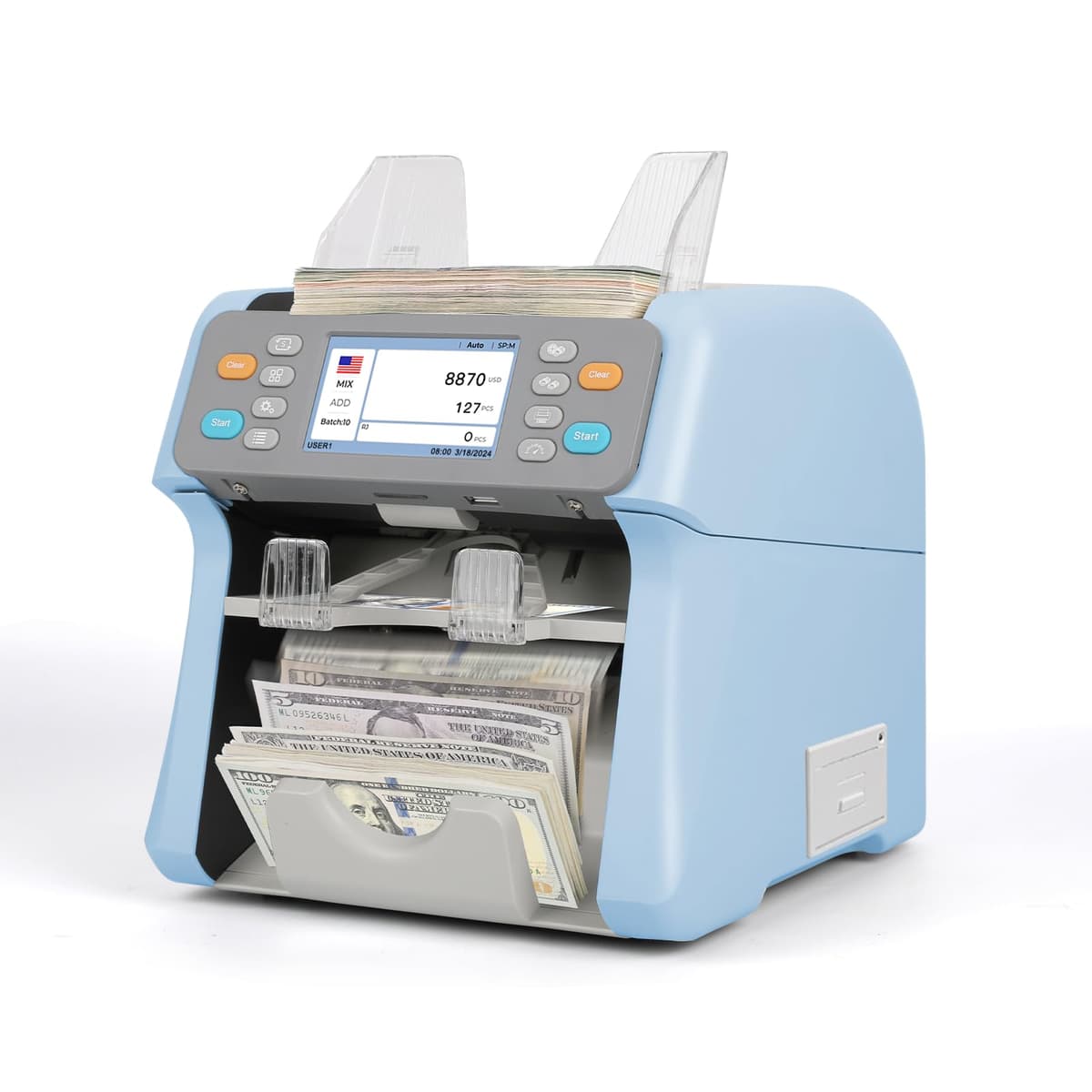 RIBAO MC-165 Contadora/Billetes 2-Bolsillos con Detección CIS/UV/MG/IR y Printer