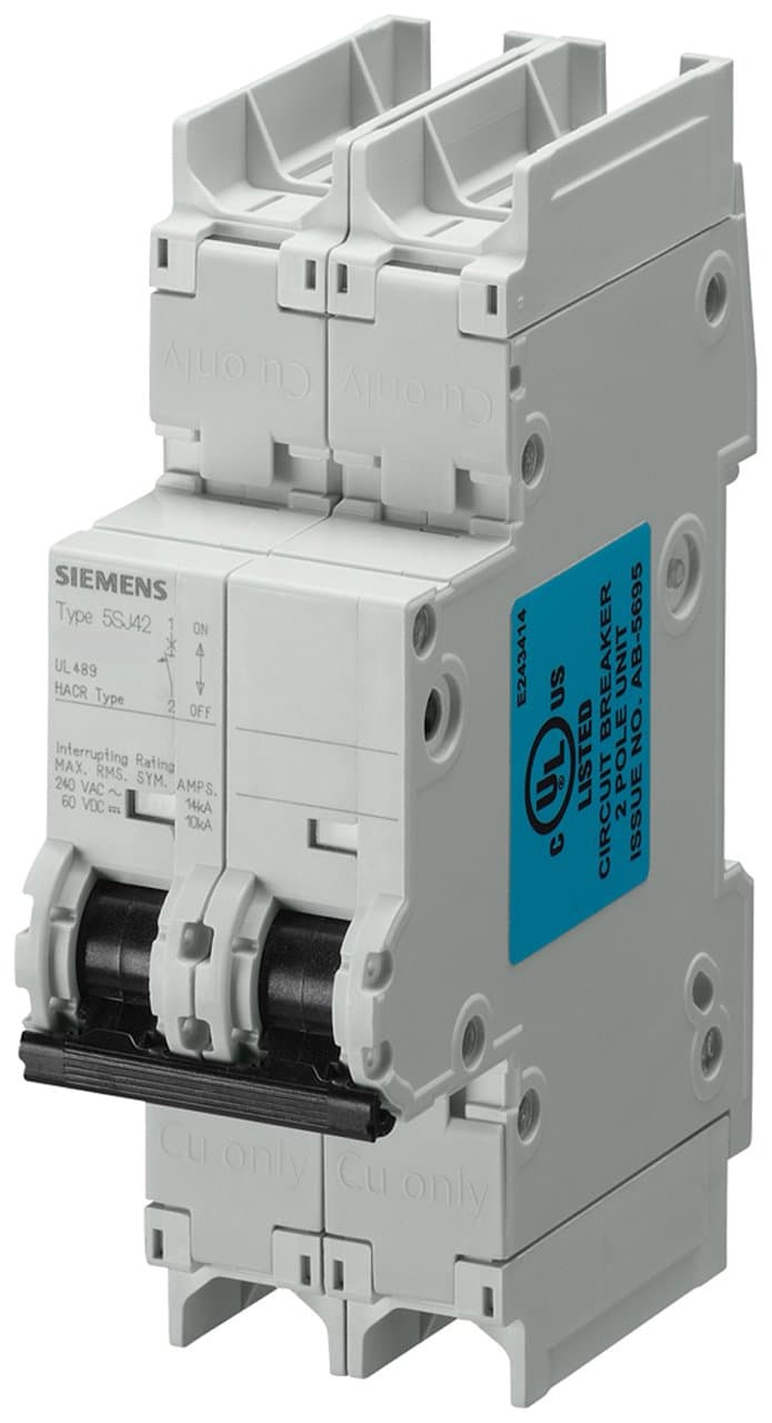 Siemens 5SJ42107HG41 Interruptor automático miniatura UL 489, 2 polos, 10 A, curva C, montaje en riel DIN
