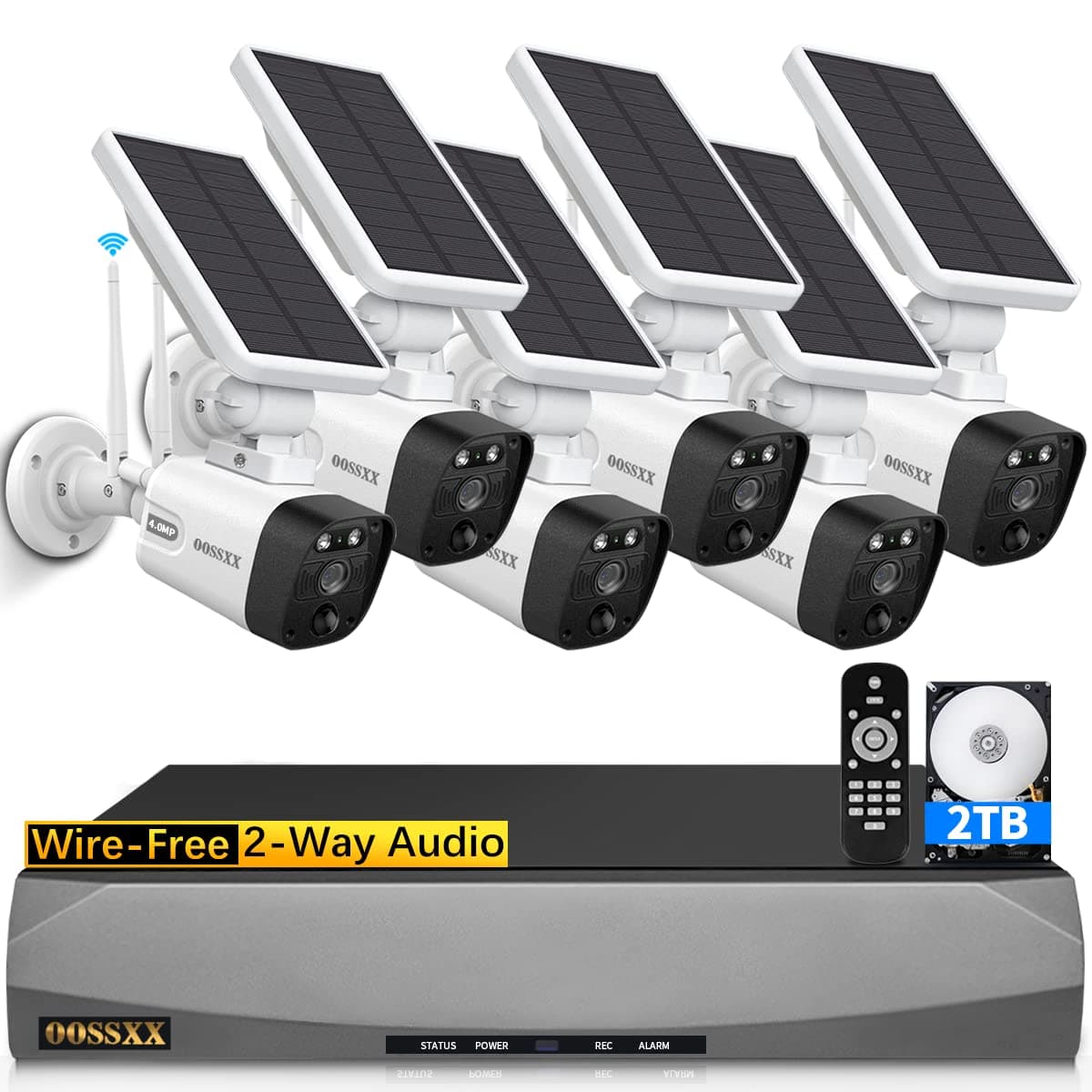OOSSXX (100% sin cables) Sistema de cámaras de seguridad inalámbricas para exteriores con batería solar Cámaras Wi-Fi alimentadas por energía solar Videovigilancia Free APP No Month Fee