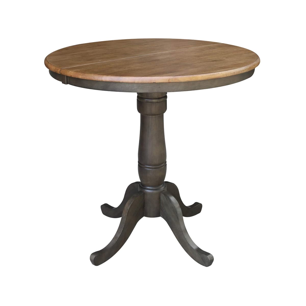 IC INTERNATIONAL CONCEPTS Mesa Pedestal Redonda 36" con Extensión de 12" - Altura Counter 35.3" - Hickory/Washed Coal K45-36RXT-6B