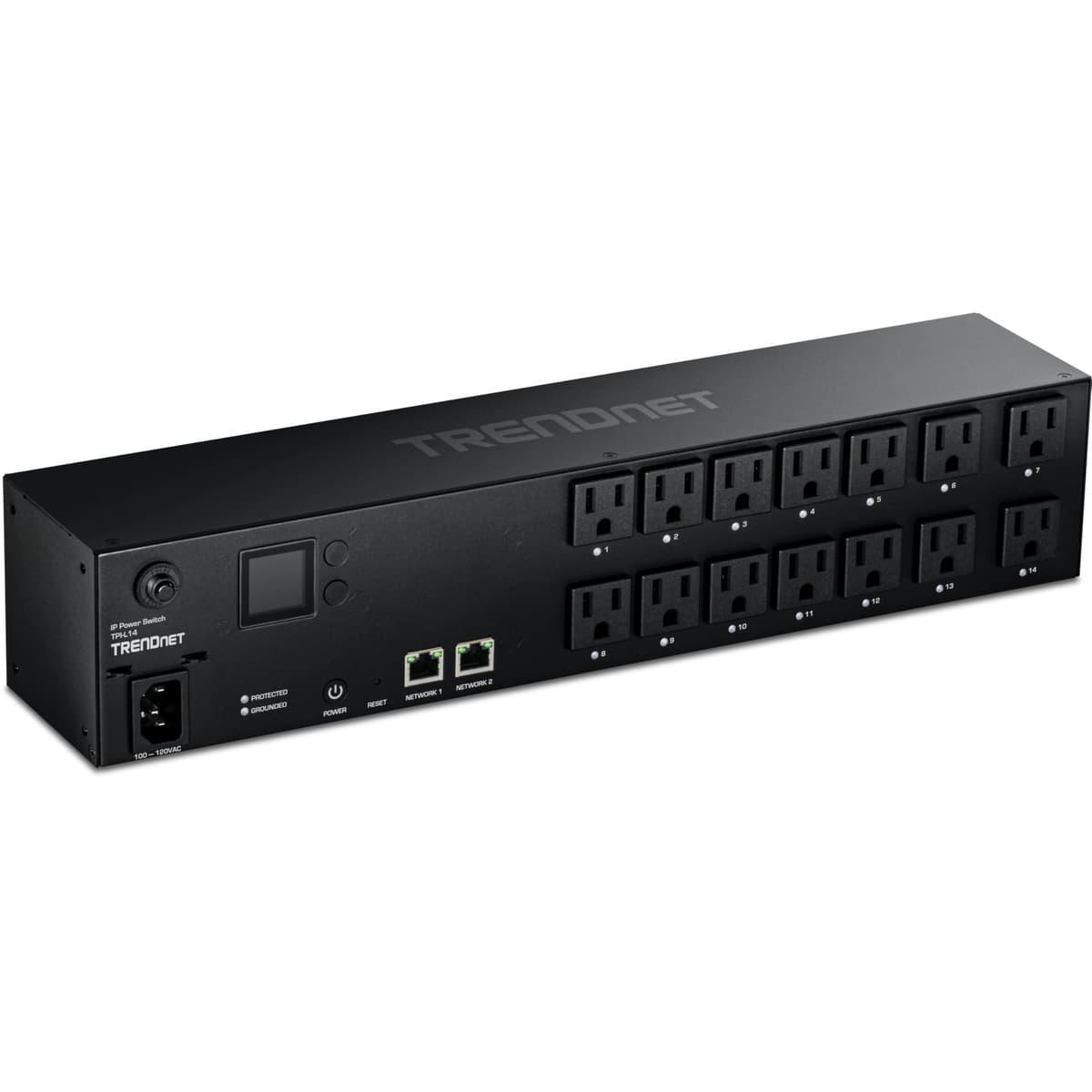 TRENDnet Unidad de Distribución de Energía Gestionada en Rack 2U de 14 Tomas, TPI-L14, 14 x NEMA 5-15R Tomas de Corriente Gestionadas, 2 x Puertos Gigabit, Gestión Remota en la Nube PDU, Cumple NDAA y TAA