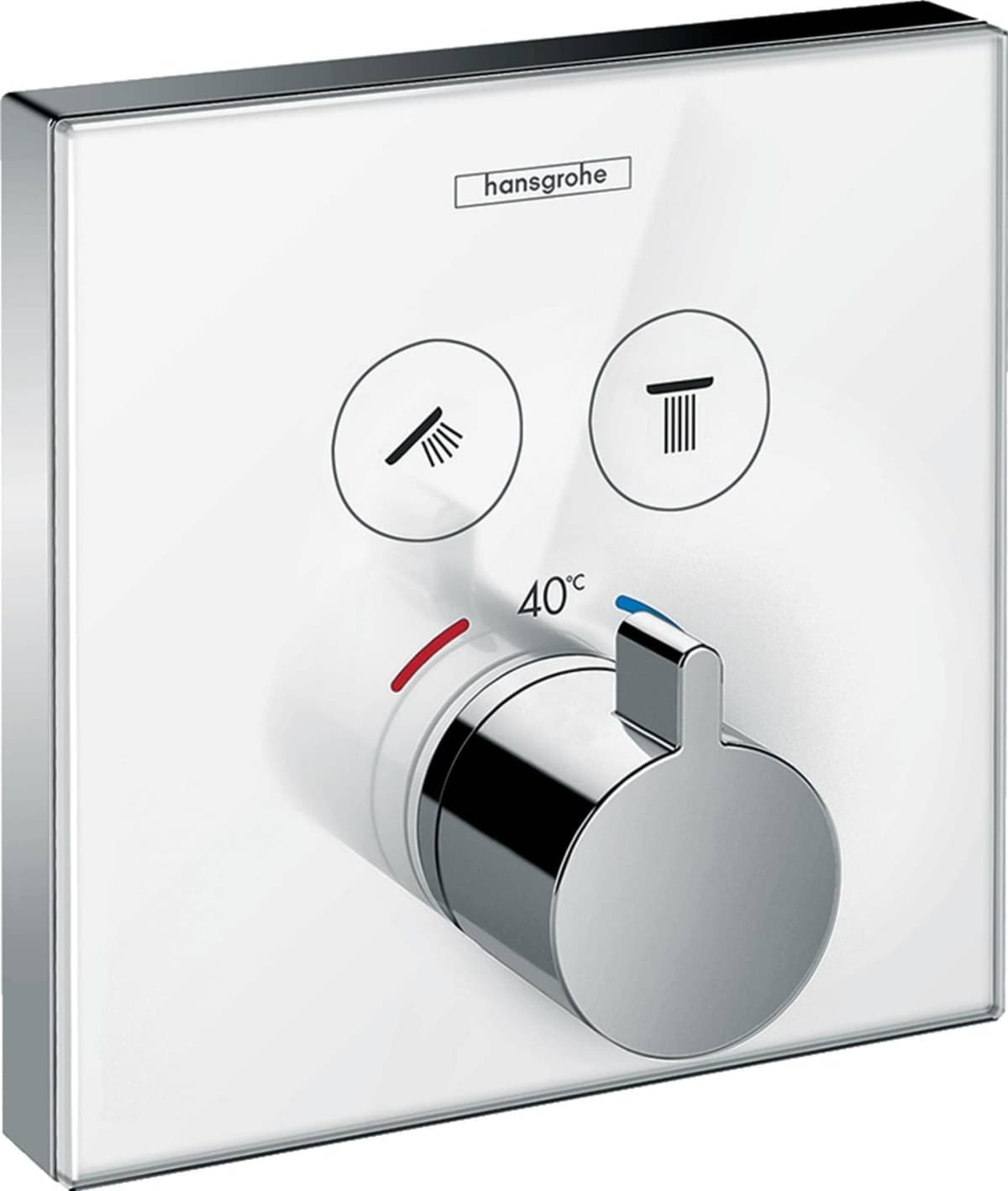 hansgrohe ShowerSelect Glass - Termostato empotrado con seguridad a 40 °C, control para 2 funciones, Blanco/Cromo, 15738400