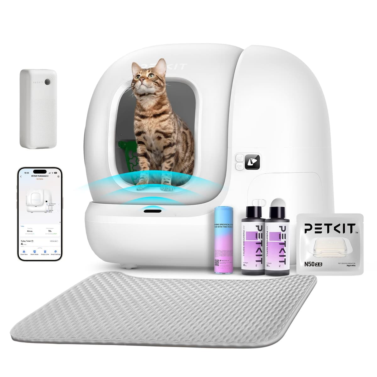 PETKIT 2025 Caja de Arena Automática para Gatos Mejorada - Eliminador de Olores de 2 Vías & 20 Bolsas de Residuos T4-2-B-K3