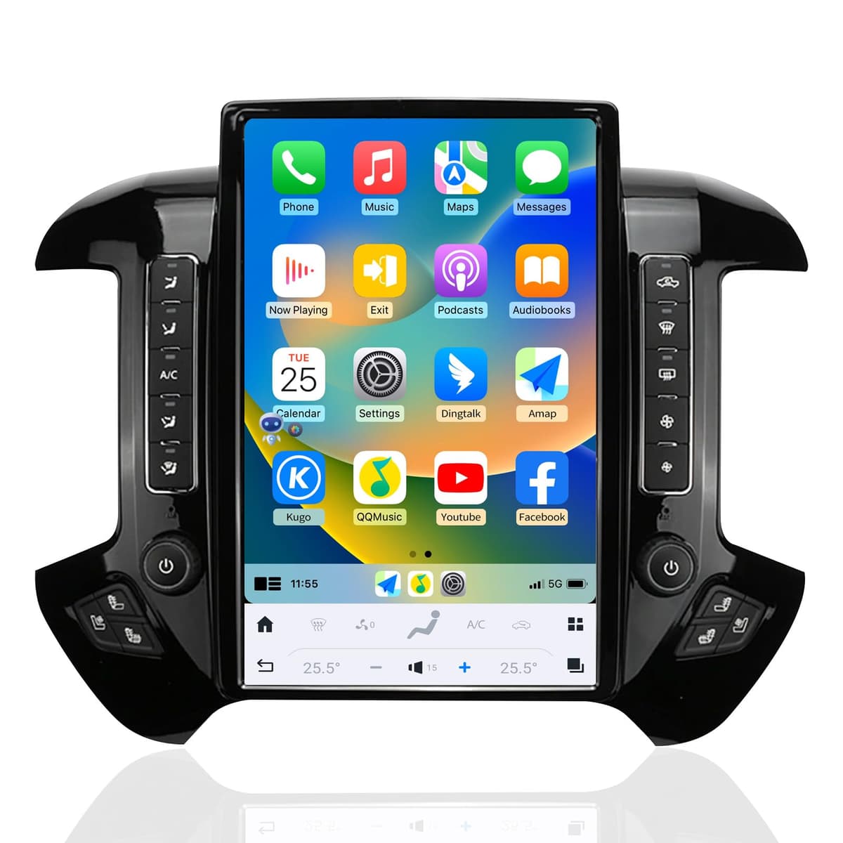 Toeeklsa Radio Auto para GMC Sierra / Chevrolet Silverado 2014-2019 14.4" 2K Tesla Style 8GB+128GB CarPlay Android Auto GPS (Negro)
