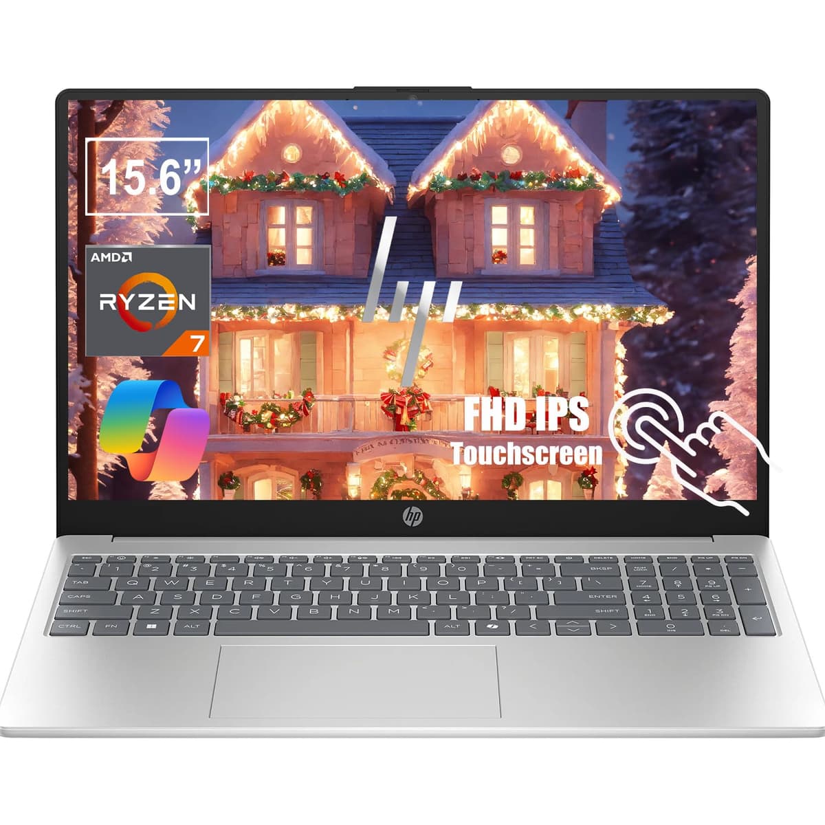 HP Laptop táctil FHD IPS de 15.6 pulgadas | AMD Ryzen 7 7730U, 8 núcleos, hasta 4.5 GHz | 32 GB RAM, 1 TB SSD | Windows 11, Copilot de IA | WiFi 6 | Batería 11 h | Gráficos AMD Radeon 0047R7
