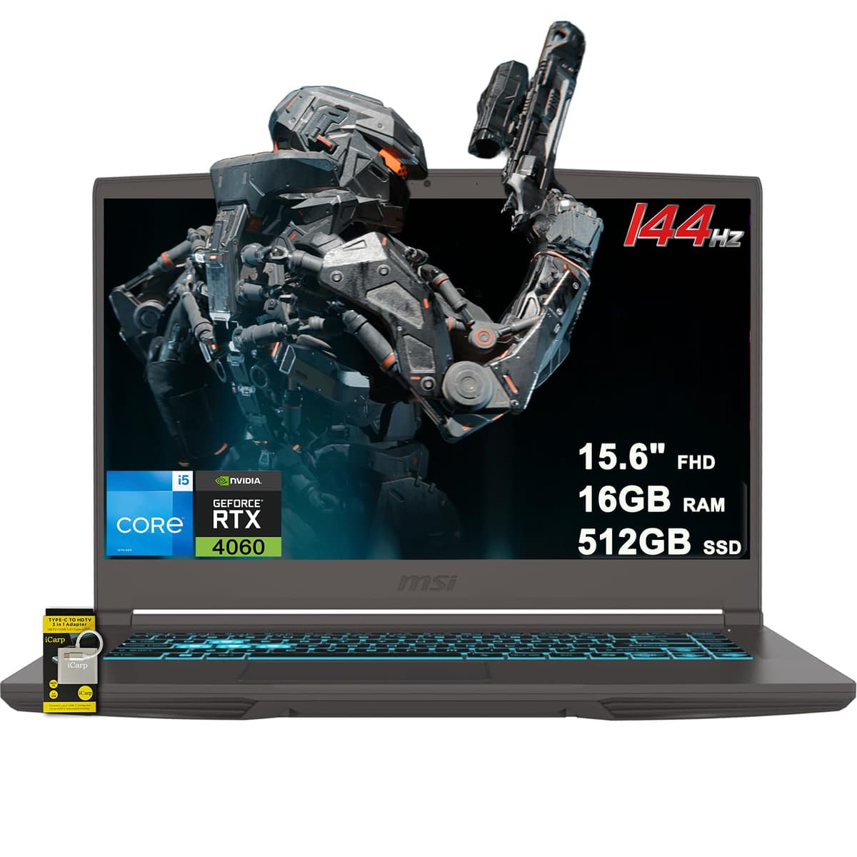MSI Thin 15 Laptop Gamer 15.6" FHD IPS 144Hz Intel Octa-core i5-13420H (Rinde como i7-12650H) 16GB RAM 512GB SSD GeForce RTX 4060 Retroiluminado USB-C Win11 con Hub ICP RM