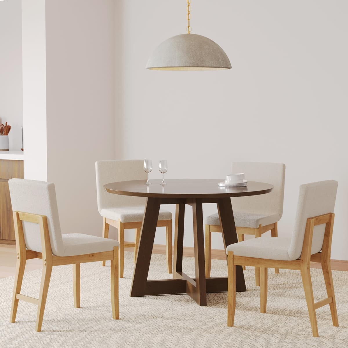 Nathan James Gracie - Silla de comedor acolchada boucle crema con estructura de madera, Set de 4 27804-4
