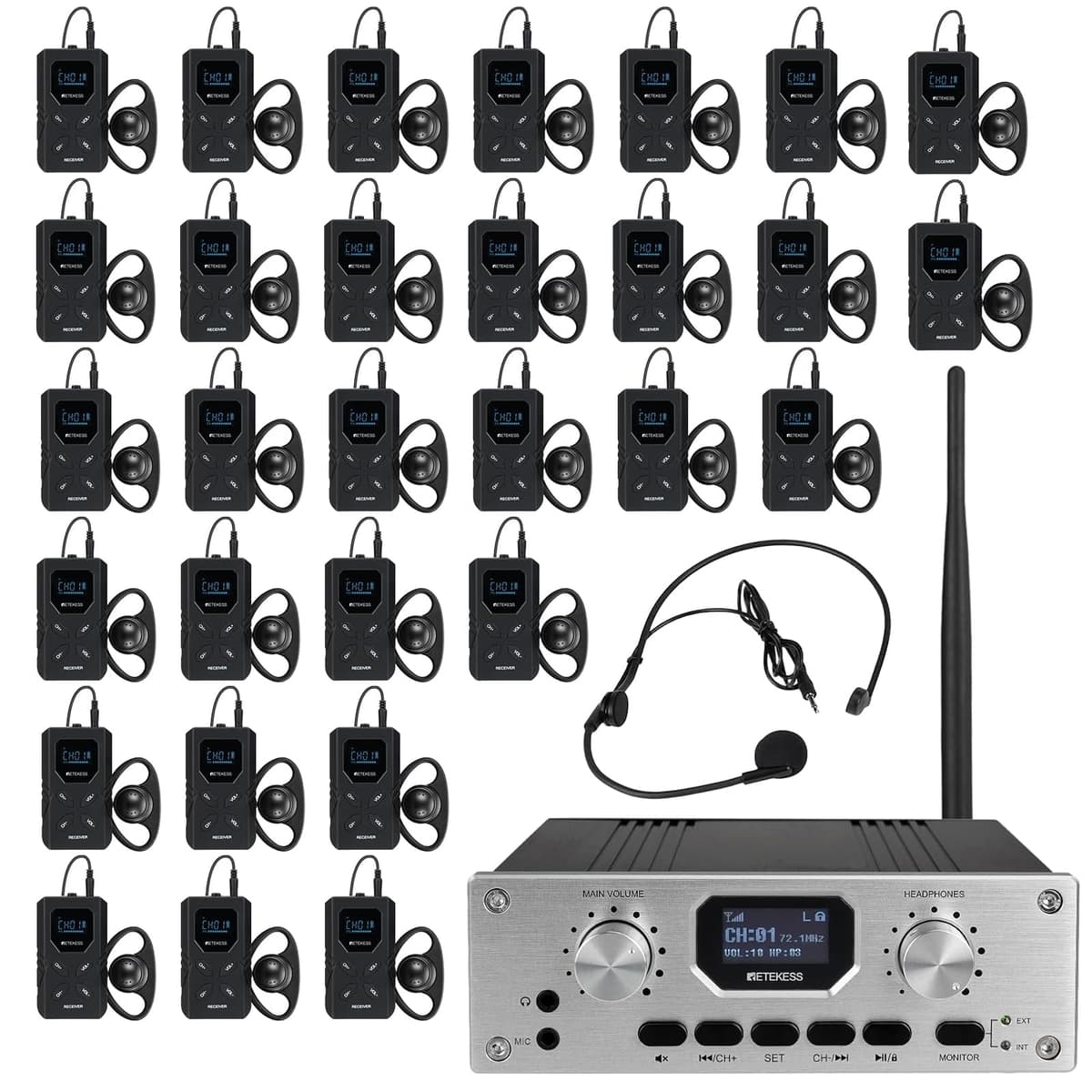 Retekess TT119 - Sistema de interpretación y escucha asistida (1 transmisor + 30 receptores)