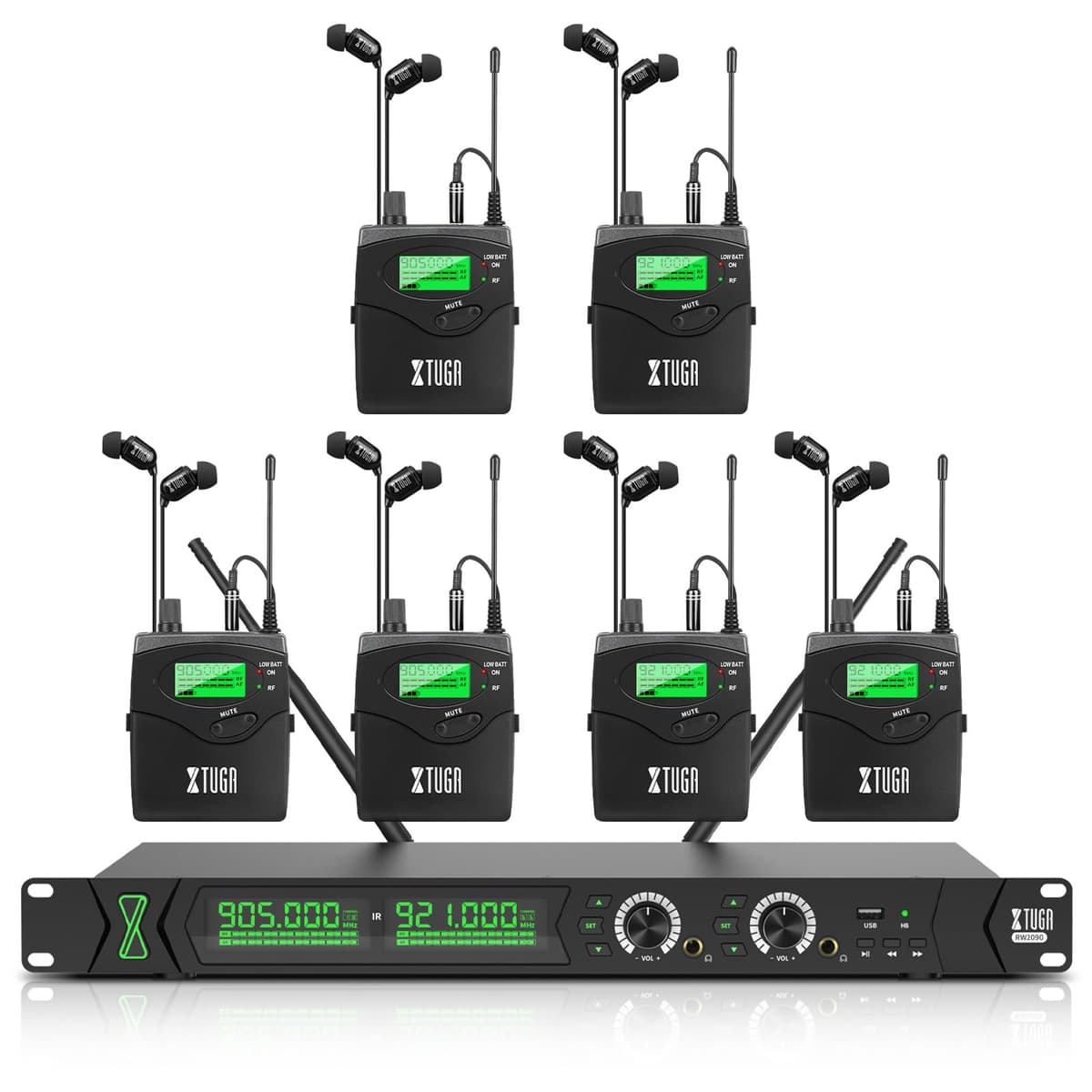 XTUGA RW2090 Sistema IEM In-Ear Mono 6 Bodypacks 902-928MHz RW2090-900