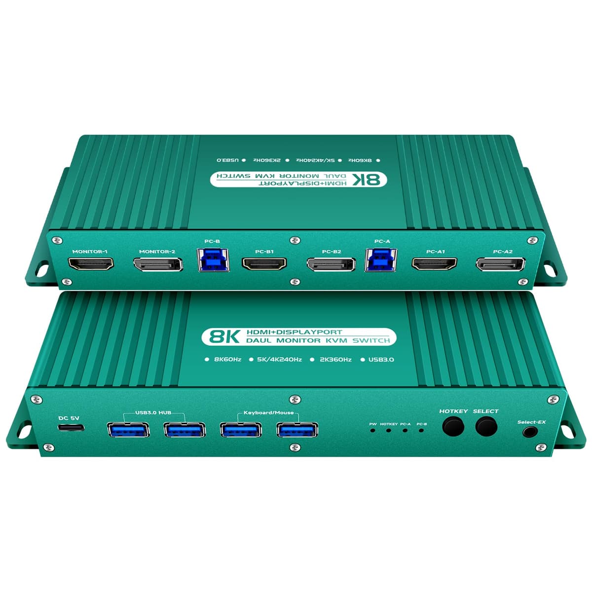 Daoistek KVM Switch Dual Monitor DisplayPort/HDMI 2 PCs, 4K144/240Hz, con Hotkey y USB 3.0 DaoBHDMI2010002