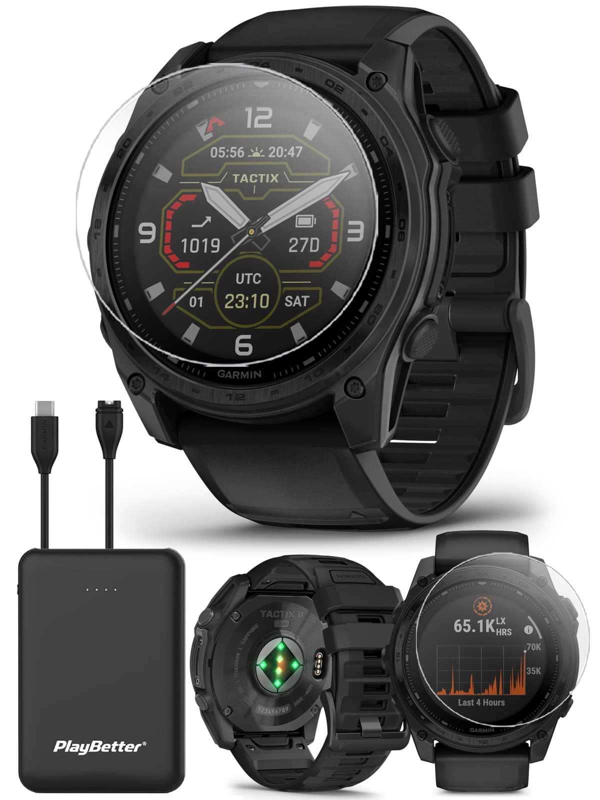PlayBetter Garmin tactix 8 Solar 51mm - Smartwatch táctico premium con Applied Ballistics y cargador portátil 010-03407-00 (Watch) | Z05 (Charger)