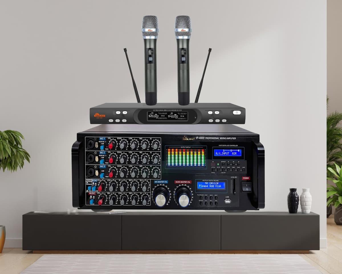 IDOLpro IP-4000 Amplificador Mezclador 3000W con Sistema Dual Inalámbrico UHF-308 Karaoke combo6