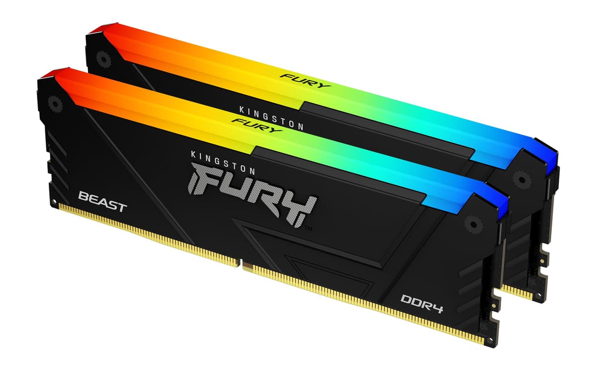Kingston FURY Beast 64GB (2x32GB) 3600MT/s DDR4 CL18 Kit de Memoria para Escritorio de 2 | Intel XMP | AMD Ryzen | Plug n Play | Sincronización RGB Infrarroja | KF436C18BB2AK2/64