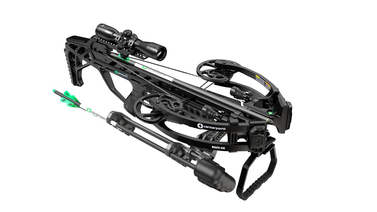 CenterPoint Wrath 430 FPS Ballesta Compound 200 lb, Diseño Bullpup Compacto de 9" con Manivela Silenciosa C0006