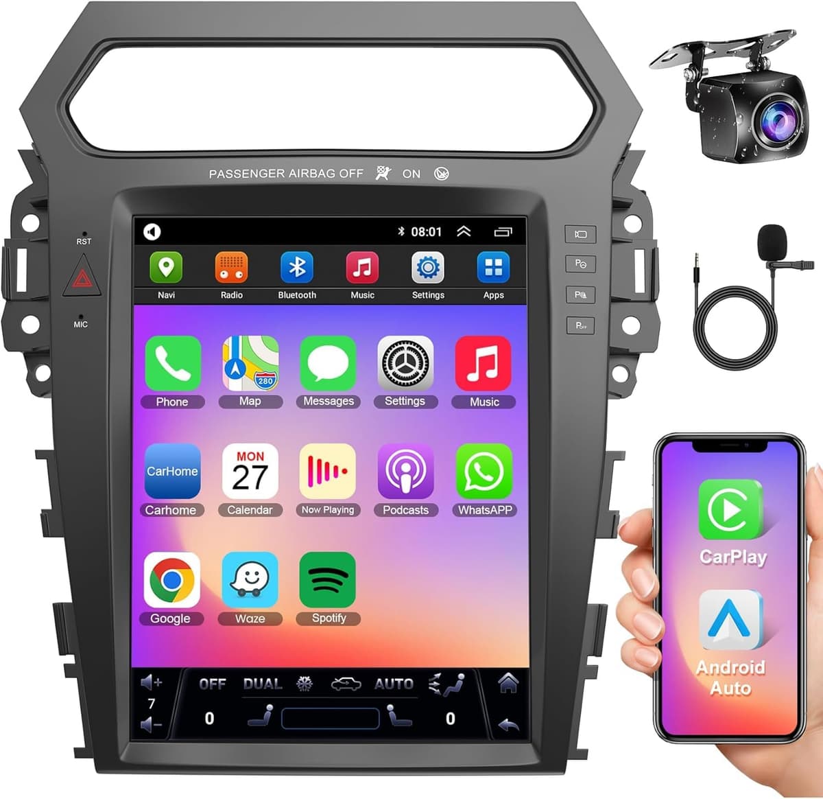 electrosmart Radio para Ford Explorer 2011-2019 Android 15 2+64 8 núcleos, pantalla táctil IPS 12.1", GPS integrado, CarPlay inalámbrico/Android Auto por cable, cámara de retroceso/DSP/controles al volante electrosmart 7 Inch 4+64