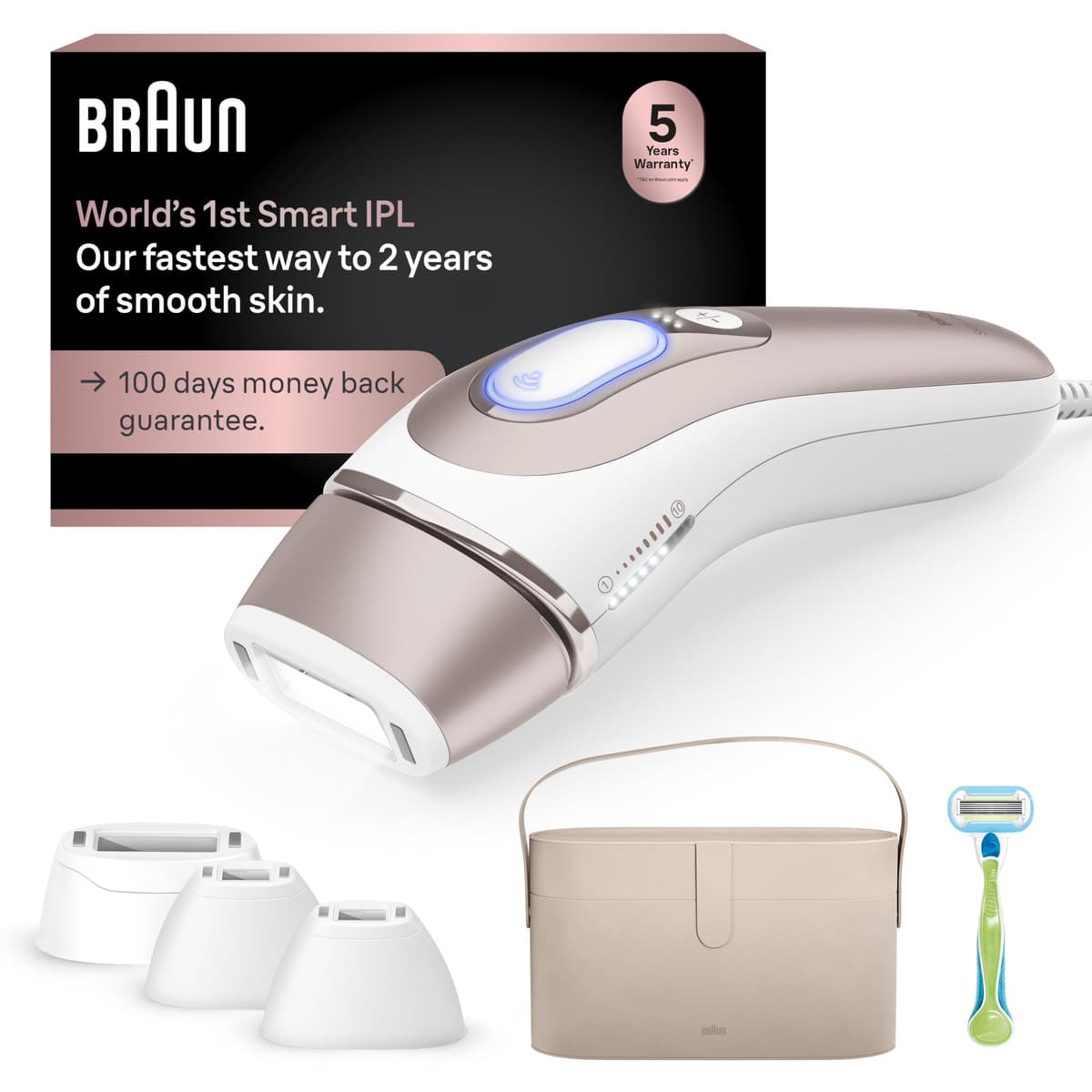 Braun Smart IPL Skin i·Expert Pro 7 PL7387 - Depilación IPL en Casa con 4 Smart Heads, Estuche y Venus Razor