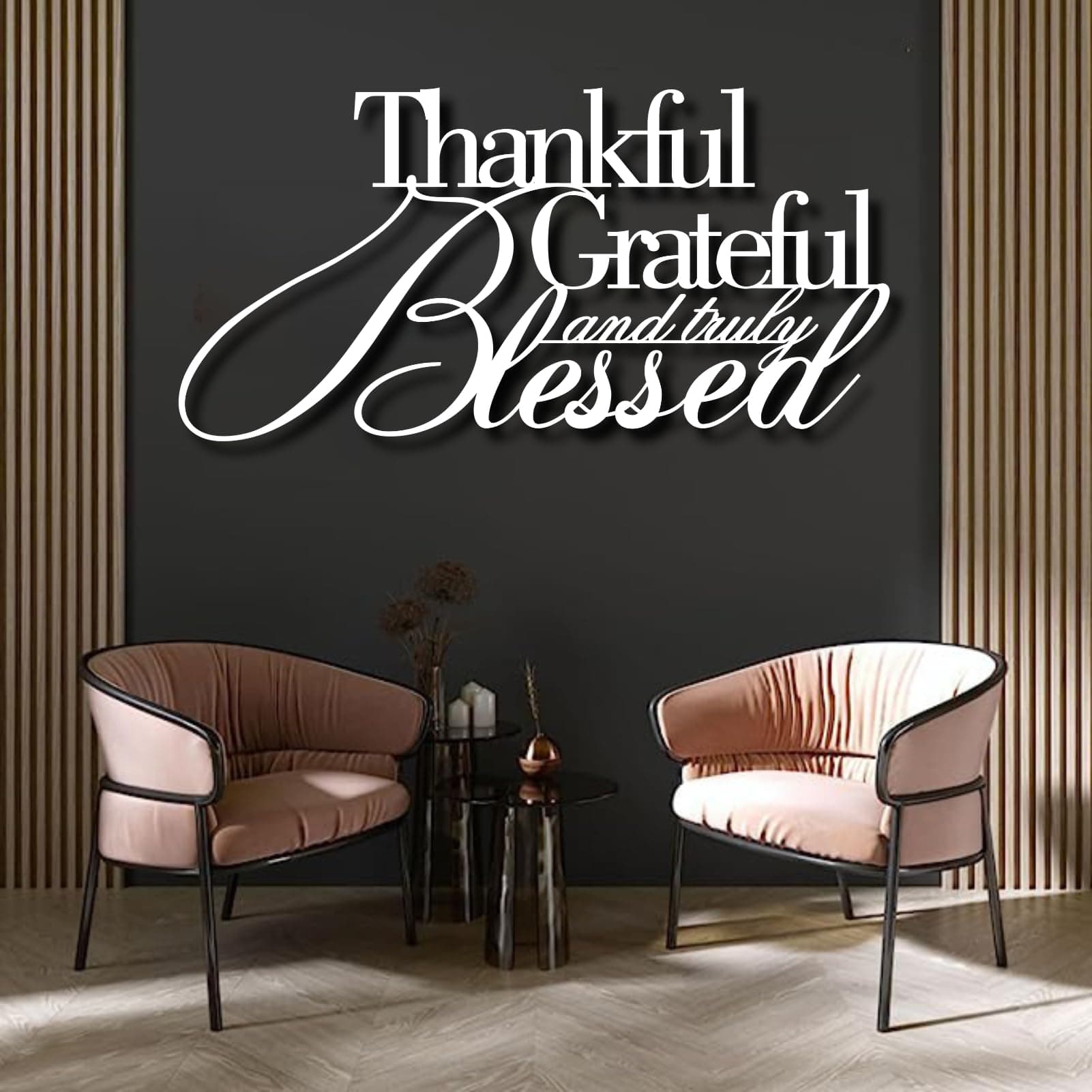 lunwall Metal Wall Art "Thankful Grateful Blessed" (79" W x 39" H, Blanco) THANKFUL001