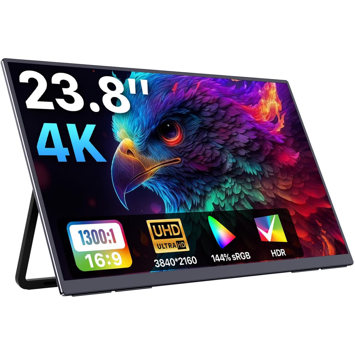 Monitor portátil Upperizon 23.8 pulgadas 4K 3840 x 2160 144% sRGB 60Hz HDR HDMI USB-C para viaje para Laptop MacBook PC Surface PS5 Xbox, pantalla externa grande con soporte y altavoces, compatible VESA UY238UHLS